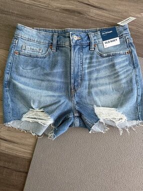 Blue Distressed High-Rise Denim Shorts
